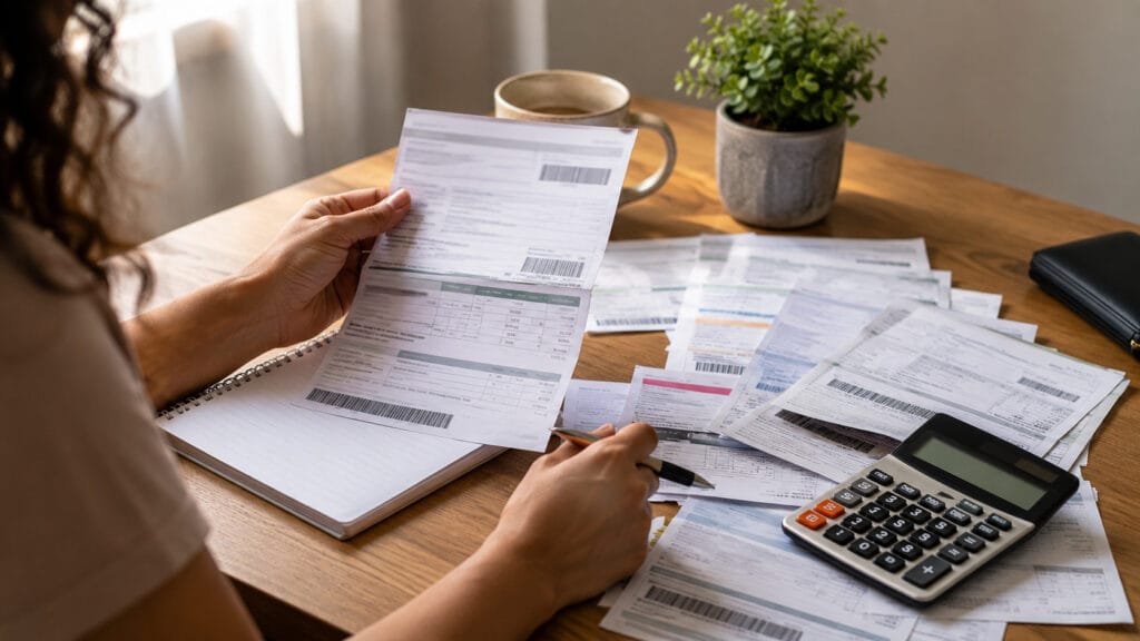 Pilha de boletos DAS não pagos representando acúmulo de dívidas de MEI inativo