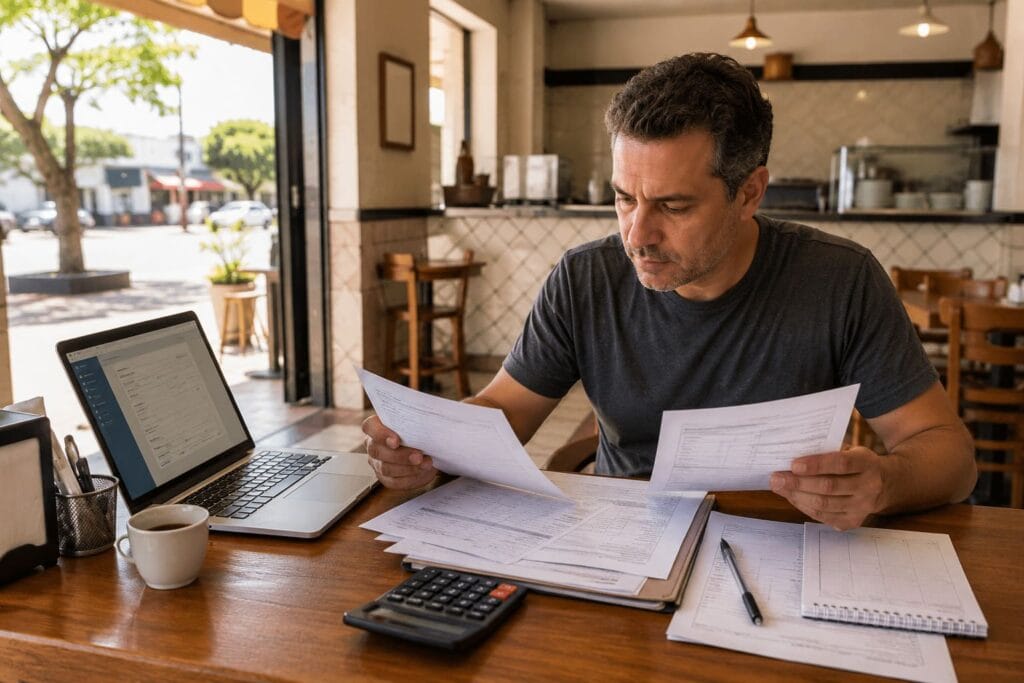Empreendedor analisando documentos para encerrar SLU em processo de baixa de CNPJ